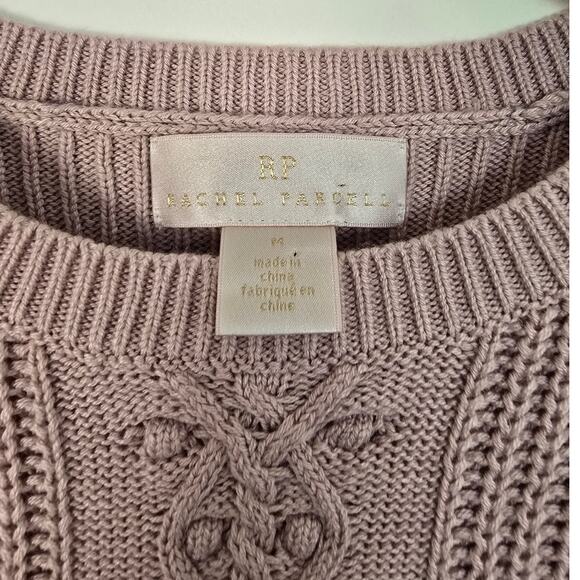 Rachel Parcell Dusty Pink Cable Knit Peplum Sweater Sz M Long Sleeve Feminine - Picture 3 of 4